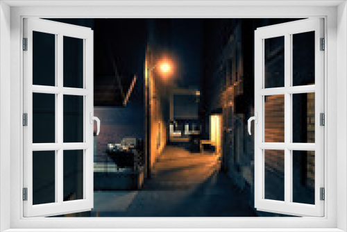 Fototapeta Naklejka Na Ścianę Okno 3D - Dark City Alley at Night