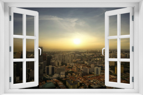 Fototapeta Naklejka Na Ścianę Okno 3D - scene of sunset of cityscape and resident area - can use to display or montage on product