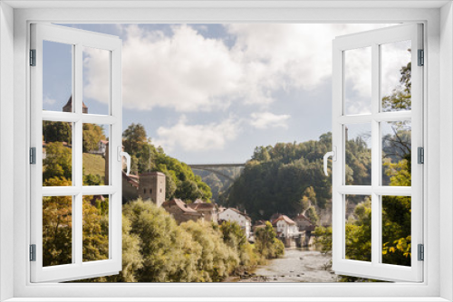 Fototapeta Naklejka Na Ścianę Okno 3D - Fribourg, Stadt, Freiburg, Altstadt, Berntor, Katzenturm, Fluss, Saane, Galternbrücke, Stadtrundgang, Altstadthäuser, Herbst, Schweiz