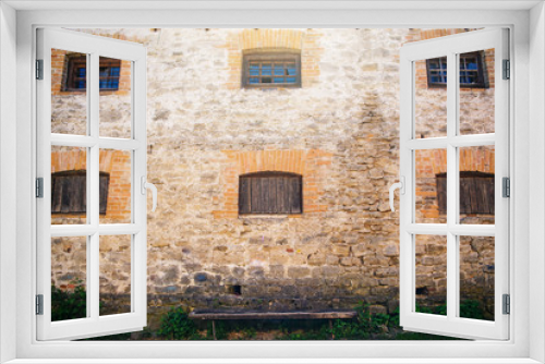 Fototapeta Naklejka Na Ścianę Okno 3D - Six windows on old building