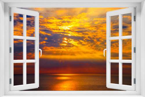 Fototapeta Naklejka Na Ścianę Okno 3D - Sunset over sea with reflection