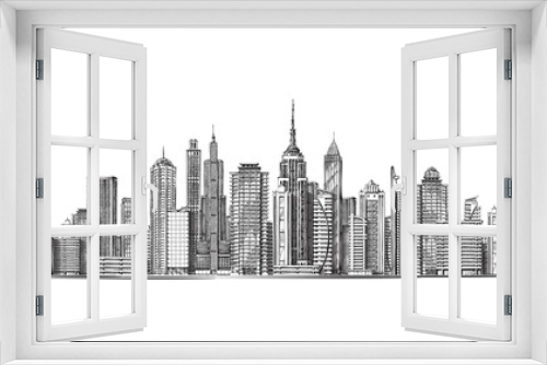 Fototapeta Naklejka Na Ścianę Okno 3D - City. Architectural modern buildings in panoramic view. Sketch vector illustration