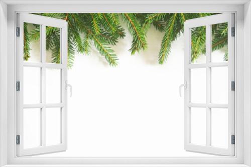 Fototapeta Naklejka Na Ścianę Okno 3D - Green Christmas fir tree branches on a white background