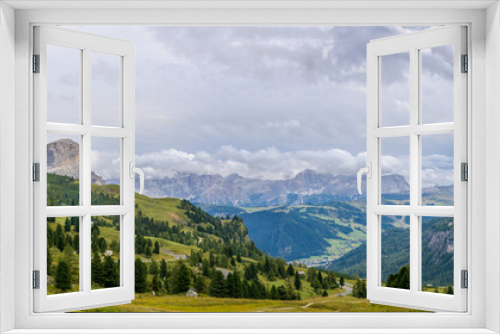 Fototapeta Naklejka Na Ścianę Okno 3D - Panoramic view from road to Gardena Pass in Italy Dolomites