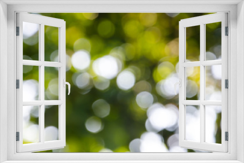 Natural outdoors abstract bokeh in green and yellow tones with sun rays.Texture Wallpaper Background.