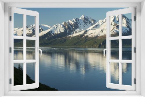 Fototapeta Naklejka Na Ścianę Okno 3D - Mountains reflecting in Aialik Bay, Kenai Fjords National Park,