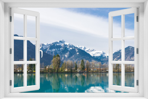 Fototapeta Naklejka Na Ścianę Okno 3D - Reflection of Alps on the lake Brienz in Interlaken, Switzerland