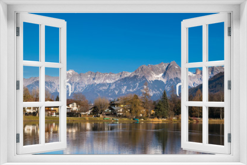 Fototapeta Naklejka Na Ścianę Okno 3D - Mountain peaks and snowflakes, Zell am See Lake, Lakekaprun, kitzsteinhorn, Austria, Europe