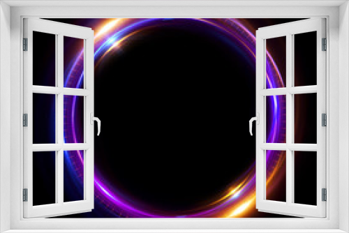 Fototapeta Naklejka Na Ścianę Okno 3D - Abstract neon background. luminous swirling bunner. Glowing spiral. 
Shine round frame with light circles light effect. Glowing cover. 
Space for your message. Glossy. LED ellipse