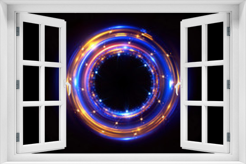 Fototapeta Naklejka Na Ścianę Okno 3D - Abstract neon background. luminous swirling bunner. Glowing spiral. 
Shine round frame with light circles light effect. Glowing cover. 
Space for your message. Glossy. LED ellipse