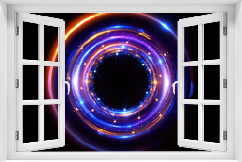 Fototapeta Naklejka Na Ścianę Okno 3D - Abstract neon background. luminous swirling bunner. Glowing spiral. 
Shine round frame with light circles light effect. Glowing cover. 
Space for your message. Glossy. LED ellipse