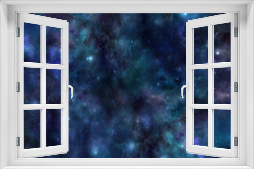 Fototapeta Naklejka Na Ścianę Okno 3D - Universe Background - large square dark blue deep space background with stars, planets, solar clouds, suns and different subtle colors       