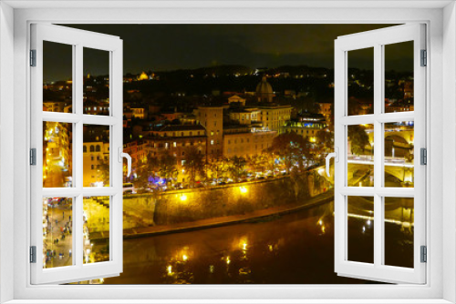 Fototapeta Naklejka Na Ścianę Okno 3D - Great view over the city of Rome by night from Castel Sant Angelo