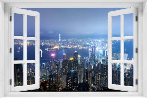 Fototapeta Naklejka Na Ścianę Okno 3D - view of Hong Kong island building in night time