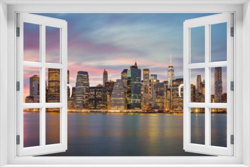Fototapeta Naklejka Na Ścianę Okno 3D - New York City - Manhattan skylines at evening time, great illumi