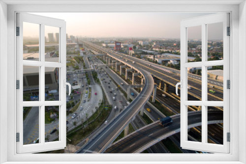 Fototapeta Naklejka Na Ścianę Okno 3D - Aerial view above the busy Motorway & Ring Roads Inter-Change Systems