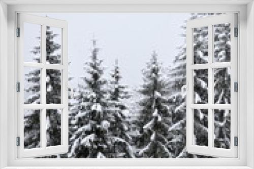 Fototapeta Naklejka Na Ścianę Okno 3D - pine trees in forest heavy with snow 