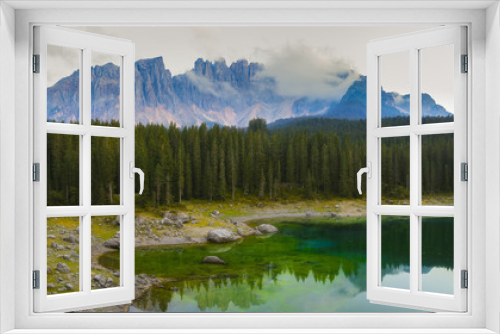 Fototapeta Naklejka Na Ścianę Okno 3D - carezza lake, dolomites
