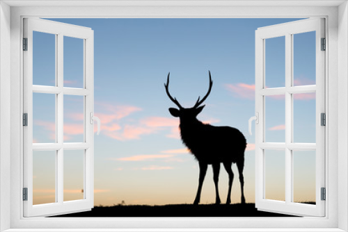 Fototapeta Naklejka Na Ścianę Okno 3D - Silhouette of deer against sky at sunset