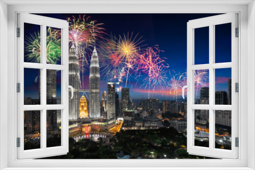 Fototapeta Naklejka Na Ścianę Okno 3D - Firework over Kuala Lumpur city, Malaysia skyline