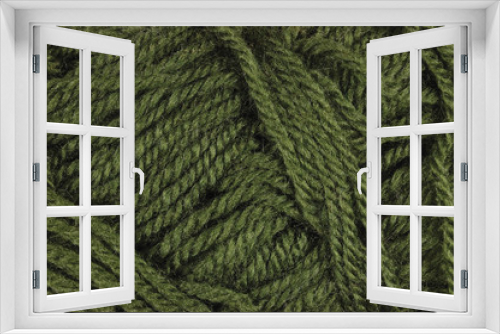 Fototapeta Naklejka Na Ścianę Okno 3D - Natural green fine wool threads texture, textured clew yarn macro closeup horizontal background pattern 