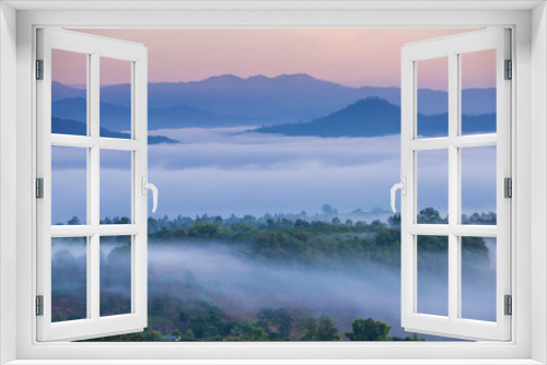 Fototapeta Naklejka Na Ścianę Okno 3D - Sunrise and sea of clouds over Pai District Mae Hong Son, THAILAND. View from Yun Lai Viewpoint is located about 5 km to the West of Pai town centre above the Chinese Village.