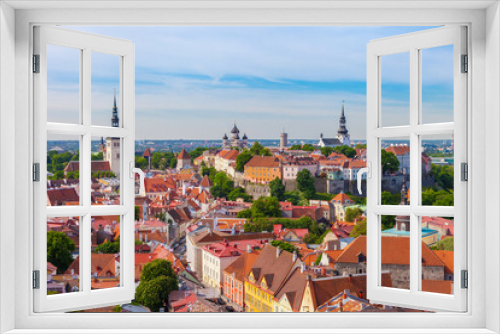 Fototapeta Naklejka Na Ścianę Okno 3D - View from tower of St Olaf Church of old Tallinn and roofs
