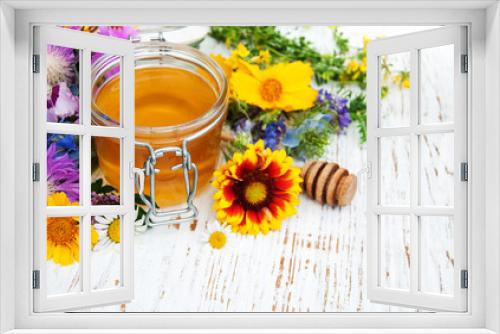Fototapeta Naklejka Na Ścianę Okno 3D - Honey and wild flowers