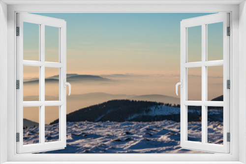 Fototapeta Naklejka Na Ścianę Okno 3D - Panorama of amazing sunset mountain landscape in winter
