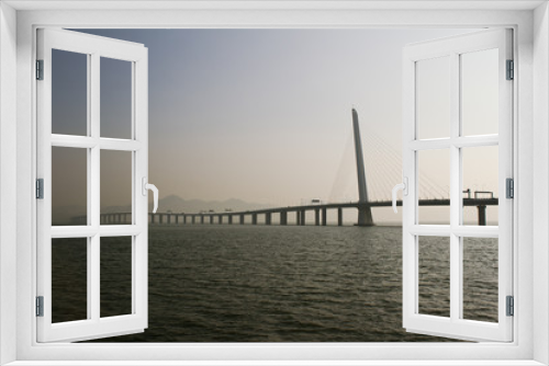 Fototapeta Naklejka Na Ścianę Okno 3D - Shenzhen bay bridge at sunset, connecting Hong Kong S.A.R. and mainland China