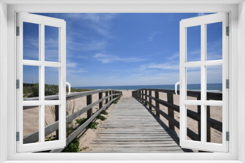 Fototapeta Naklejka Na Ścianę Okno 3D - Wooden bridge on a beach, Praia da Lagoa de Albufeira, Portugal