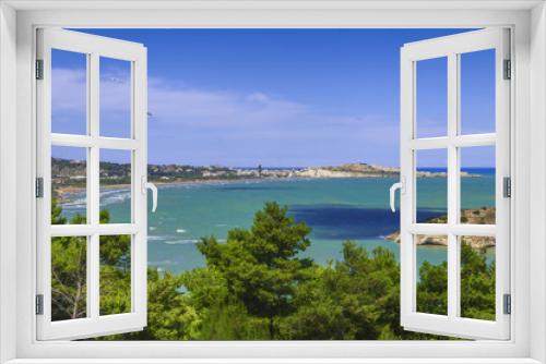Fototapeta Naklejka Na Ścianę Okno 3D - Summertime relax.The most beautiful coasts of Italy: bay of Vieste.-(Apulia, Gargano) -In the foreground the Gattarella islet and in the background Castello or Scialara beach and the town of Vieste.