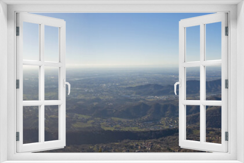 Fototapeta Naklejka Na Ścianę Okno 3D - Great landscape with fantastic blue sky on the Orobie Alps and Padana plain a dry winter season without snow. Panorama from Linzone Mountain, Bergamo, Italy. 