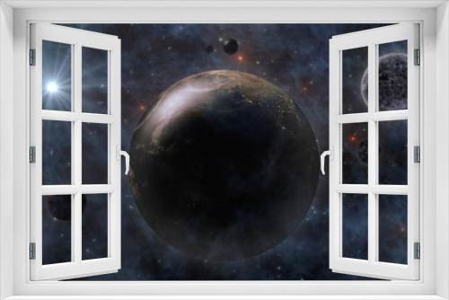 Fototapeta Naklejka Na Ścianę Okno 3D - Planet Earth, The Sun, The Moon and Planets In Space 3D Renderin