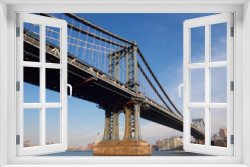 Fototapeta Naklejka Na Ścianę Okno 3D - Manhattan bridge cross river,New York