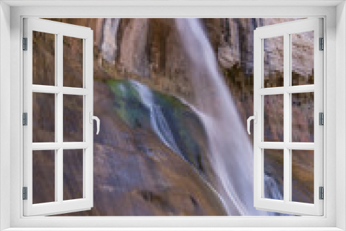 Fototapeta Naklejka Na Ścianę Okno 3D - Lower Calf Creek Falls Side View - A breath-taking, beautiful, cool, 130 foot desert waterfall at the end of a canyon grotto as seen from the side. Boulder, Utah.