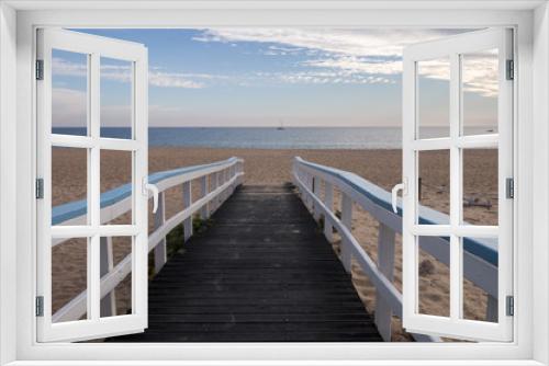 Fototapeta Naklejka Na Ścianę Okno 3D - Classic vintage beach wooden pathway