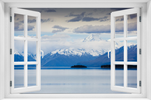 Fototapeta Naklejka Na Ścianę Okno 3D - Majestic mountain landscape. Mount Cook and Pukaki lake, New Zealand