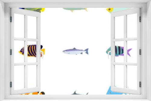 Fototapeta Naklejka Na Ścianę Okno 3D - Species of fish icons set, cartoon style