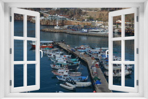 Fototapeta Naklejka Na Ścianę Okno 3D - many fishing boats parking near pier antalya turkey