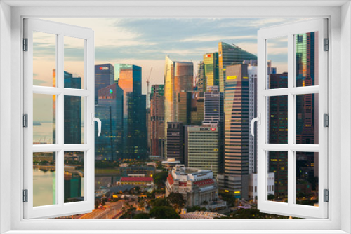 Fototapeta Naklejka Na Ścianę Okno 3D - SINGAPORE - APRIL 16: Singapore city skyline and Marina Bay on A