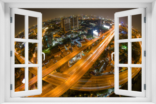 Fototapeta Naklejka Na Ścianę Okno 3D - Aerial view of the express way over Bangkok city scene with city light