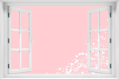 Fototapeta Naklejka Na Ścianę Okno 3D - White hearts confetti. Bottom right corner on pale_pink valentine background. Vector illustration.