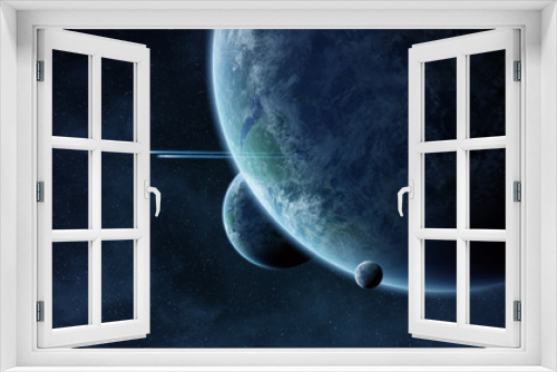 Fototapeta Naklejka Na Ścianę Okno 3D - Distant planet system in space 3D rendering