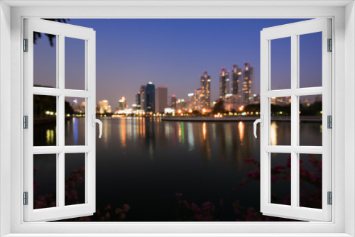 Fototapeta Naklejka Na Ścianę Okno 3D - Cityscape bangkok residece and office Tower at night time
