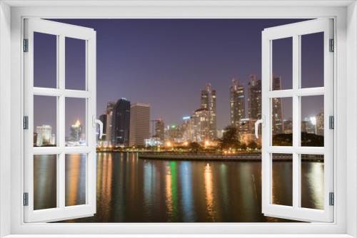 Fototapeta Naklejka Na Ścianę Okno 3D - Cityscape bangkok residece and office Tower at night time
