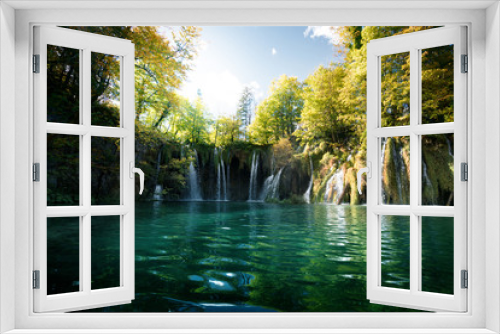 Fototapeta Naklejka Na Ścianę Okno 3D - Waterfall in forest,  Plitvice, Croatia