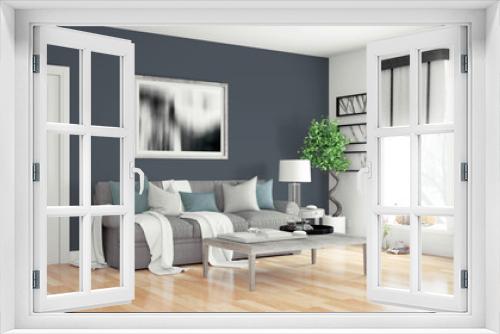 Modern bright interior . 3D rendering