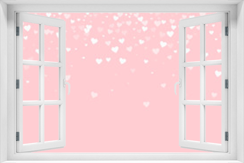Fototapeta Naklejka Na Ścianę Okno 3D - White hearts confetti. Scatter top gradient on pale_pink valentine background. Vector illustration.
