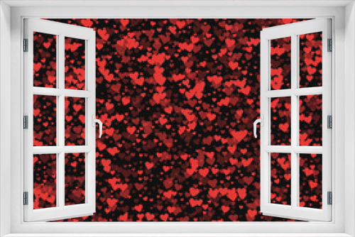Red hearts confetti. Scattered pattern on black valentine background. Vector illustration.